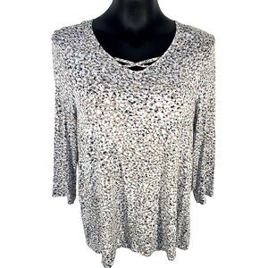 Bonita - Womens M L Blouse Pastel Abstract Micro Sparkle Beaded 3/4 Sleeve V-Nec